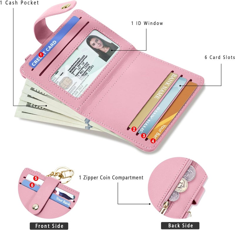 Airkit Small Wallets Woman RFID Blocking Leather Credit Card Holder - with ID Window - Card Wallets for Women - with Zipper Coin Purse - Keychain Wallet - Image 2
